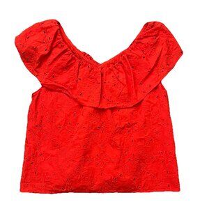 Ann Taylor Women’s Red Ruffle Scoop Neck Eyelet Size Medium Ruffle Casual